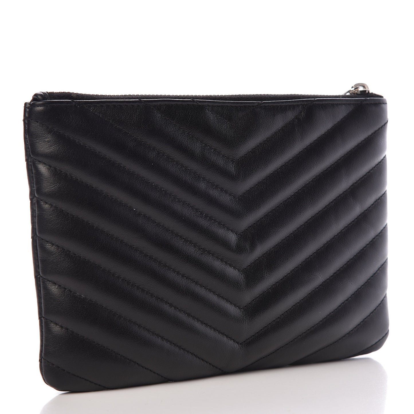Calfskin Matelasse Chevron Monogram Pouch Black