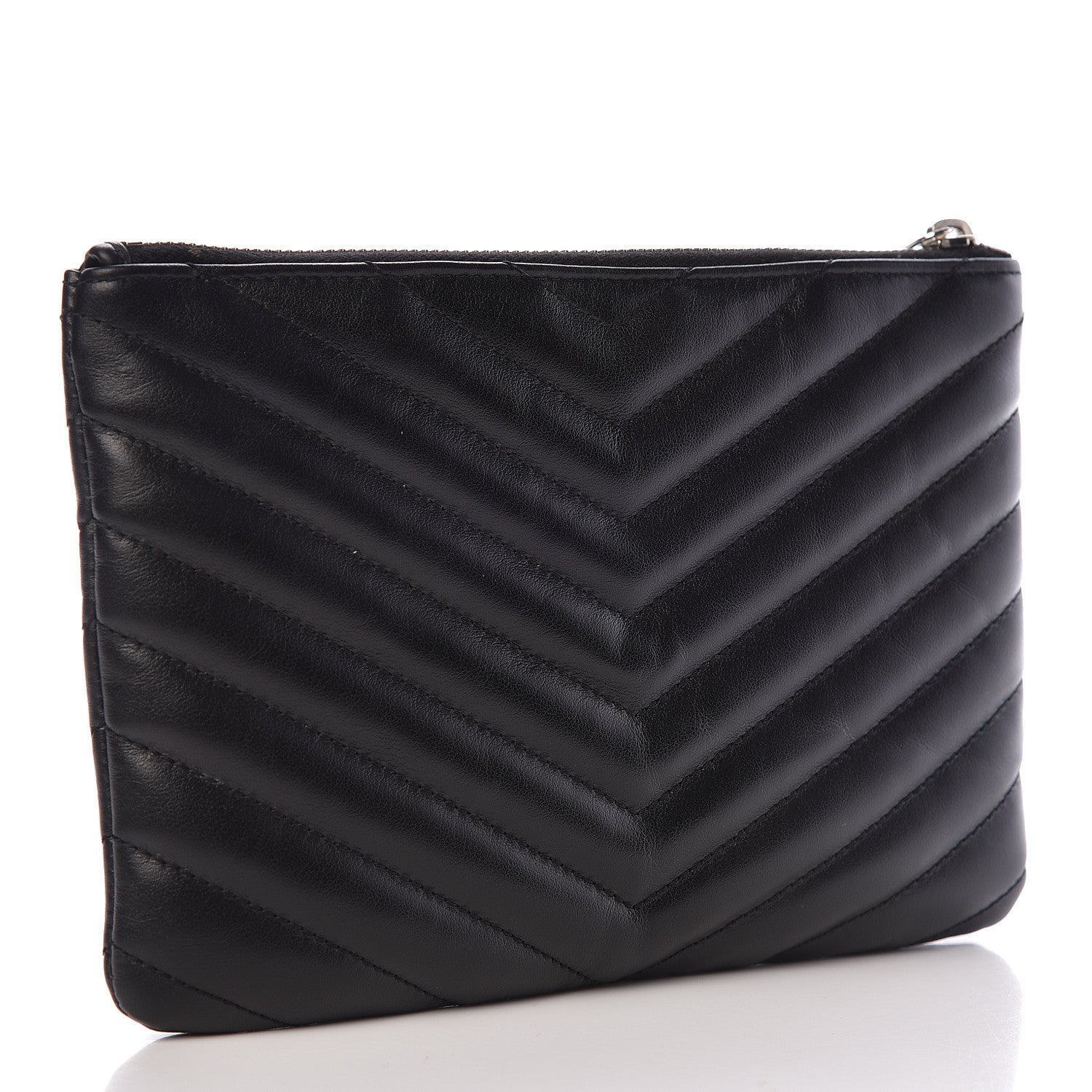 Saint Laurent Calfskin Matelasse Chevron Monogram Pouch Black 3 of 8