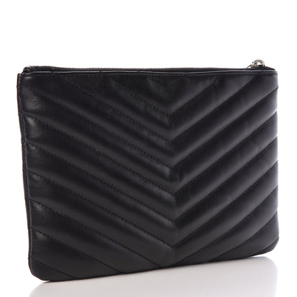Saint Laurent Calfskin Matelasse Chevron Monogram Pouch Black 3 of 8