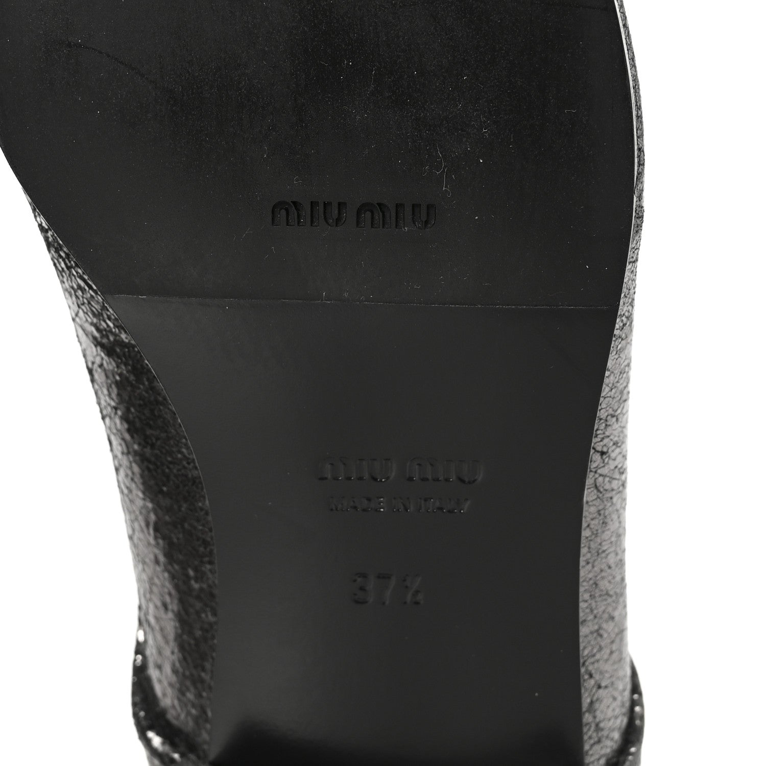 Miu Miu Metallic Crinkled Patent Lace Up Oxford Flats 37.5 Dark Silver 7 of 9