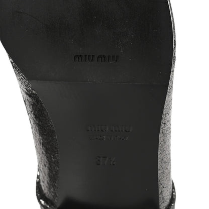 Miu Miu Metallic Crinkled Patent Lace Up Oxford Flats 37.5 Dark Silver 7 of 9