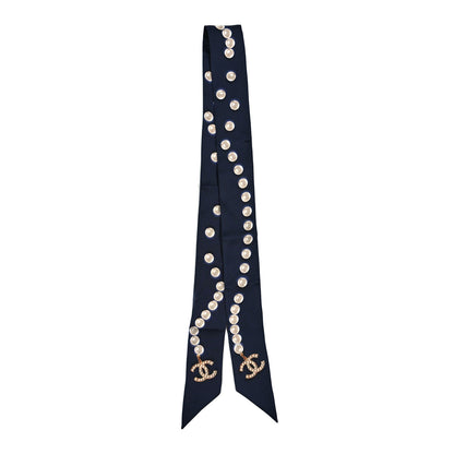 Chanel Silk Pearl CC Slim Bandeau Scarf Dark Navy 2 of 3