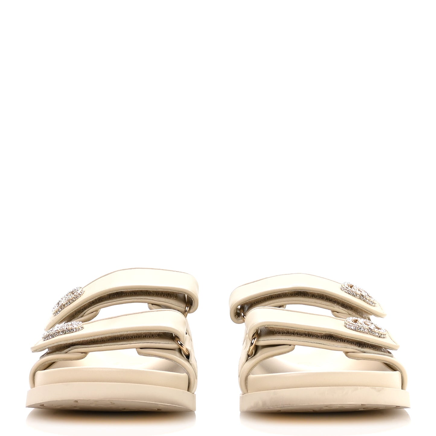 Calfskin Double G Crystal Womens Isla Dad Sandals 37 Ivory