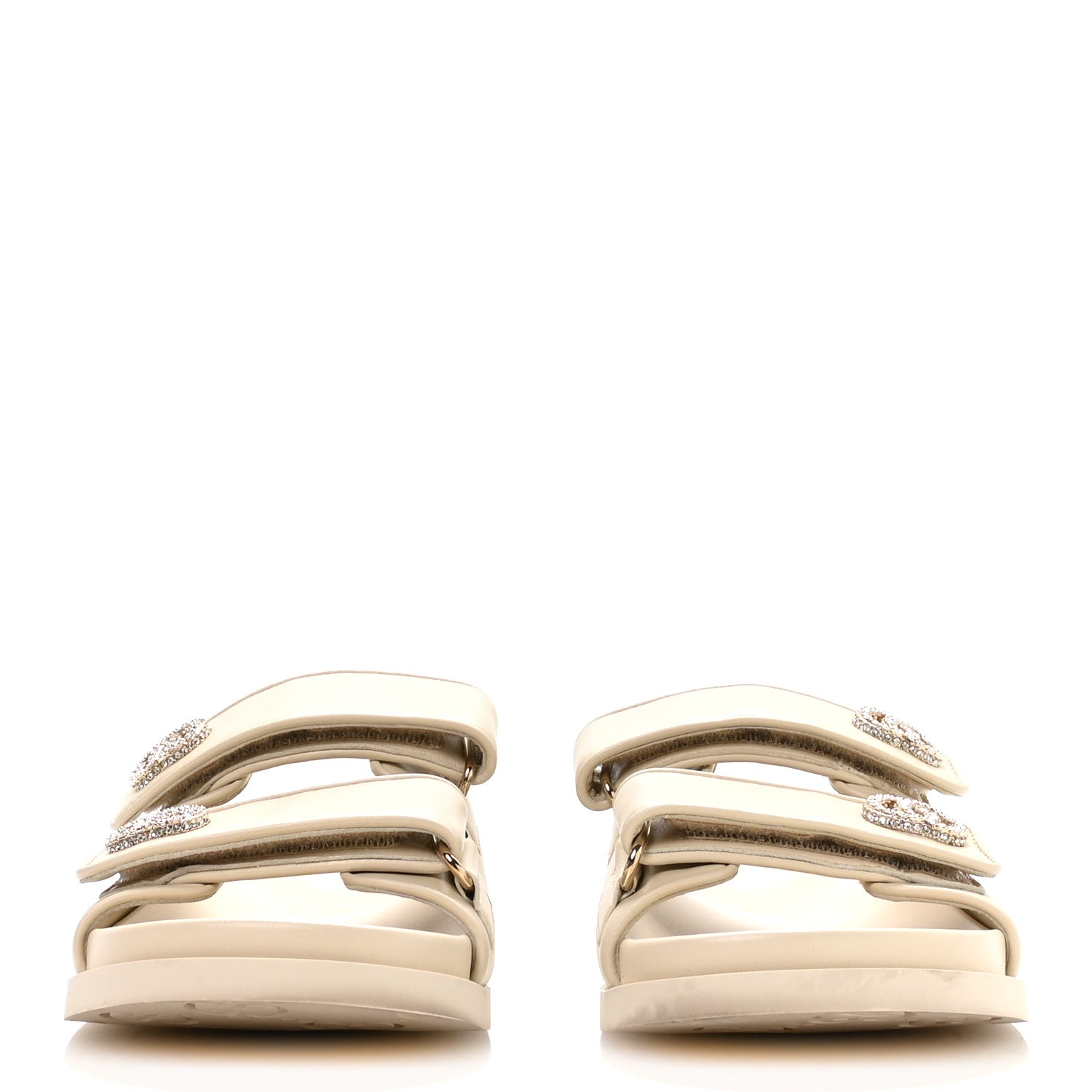 Gucci Calfskin Double G Crystal Womens Isla Dad Sandals 37 Ivory 3 of 8