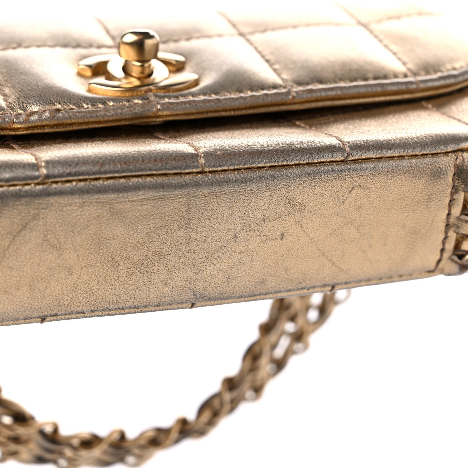 Chanel Metallic Lambskin Quilted Chocolate Bar 3 Chain Flap Gold 12 of 12