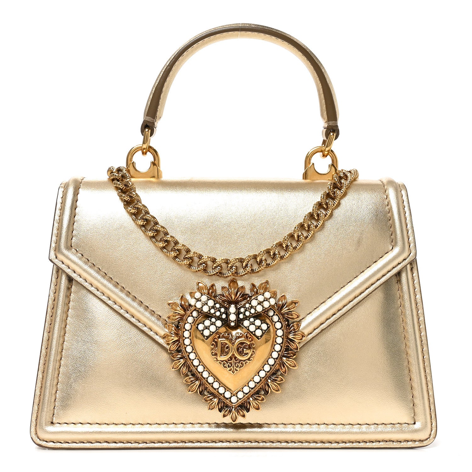Dolce & Gabbana Metallic Nappa Small Devotion Envelope Top Handle Bag Gold 1 of 9