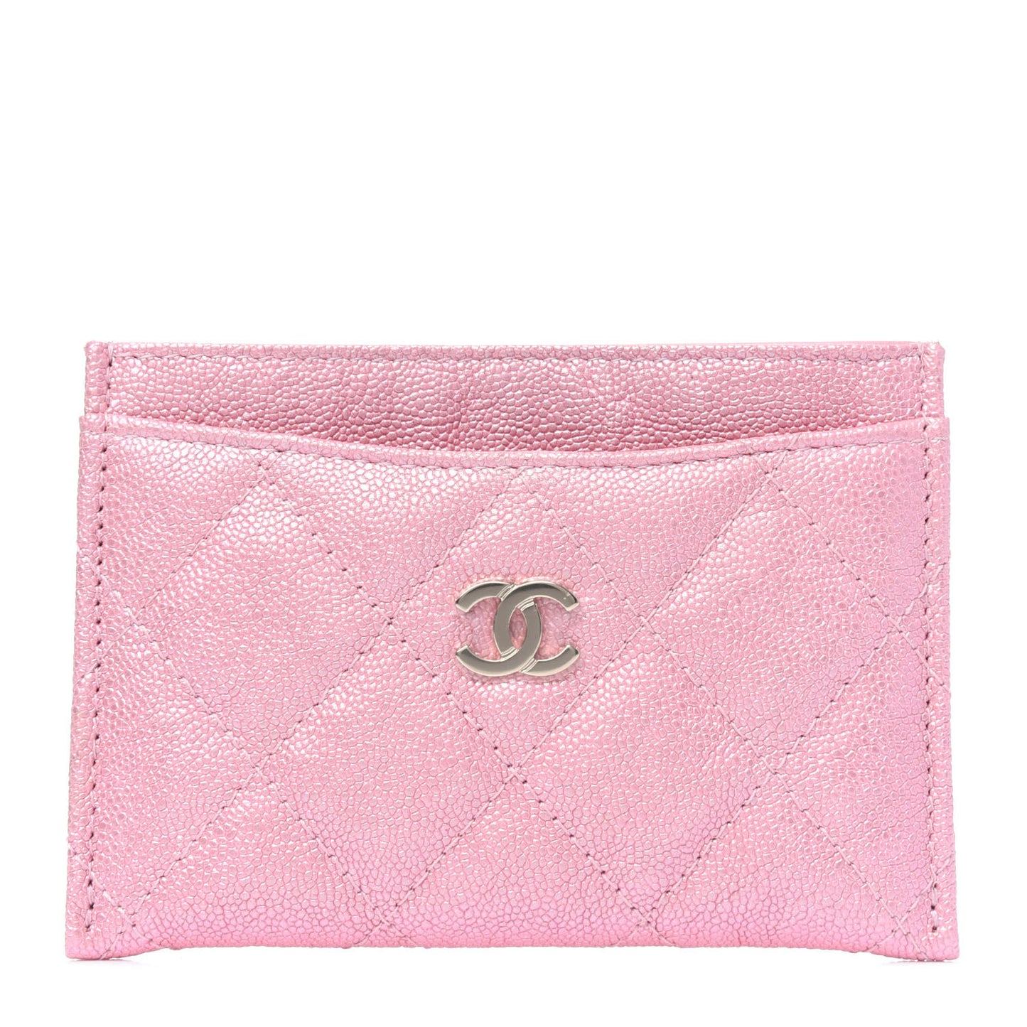 Iridescent Caviar Quilted Card Holder Rose Pink
