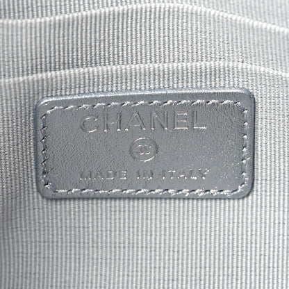 Chanel Gradient Metallic Calfskin Quilted Cosmetic Case Silver Blue Yellow Purple 6 of 9