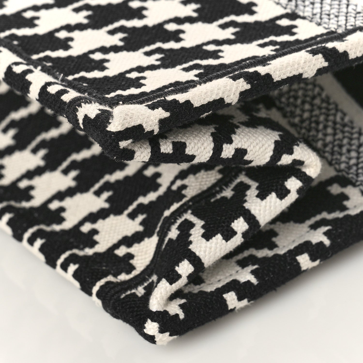 Christian Dior Canvas Macro Houndstooth Embroidered Medium Book Tote Black White 9 of 9
