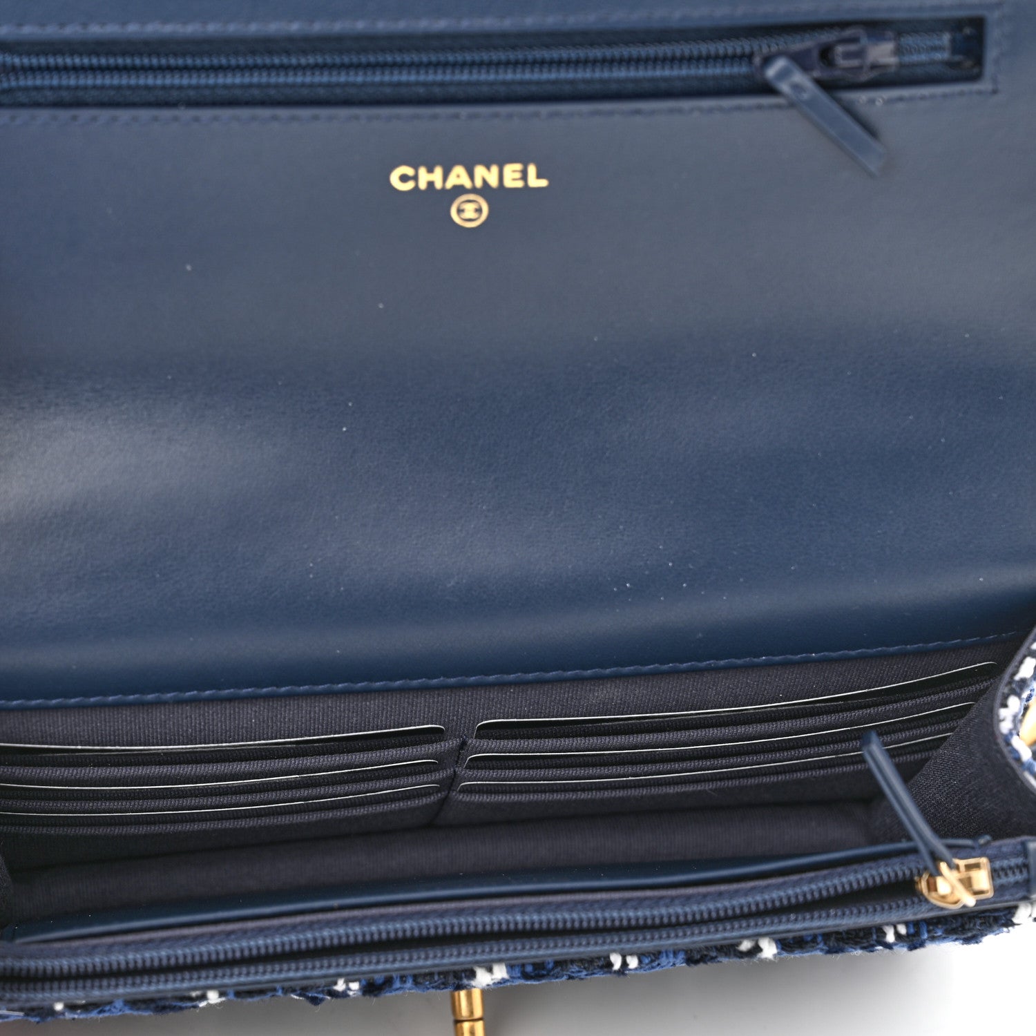 Chanel Tweed Quilted Chanel 19 Wallet On Chain WOC Blue White Navy Blue 5 of 12