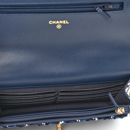 Chanel Tweed Quilted Chanel 19 Wallet On Chain WOC Blue White Navy Blue 5 of 12