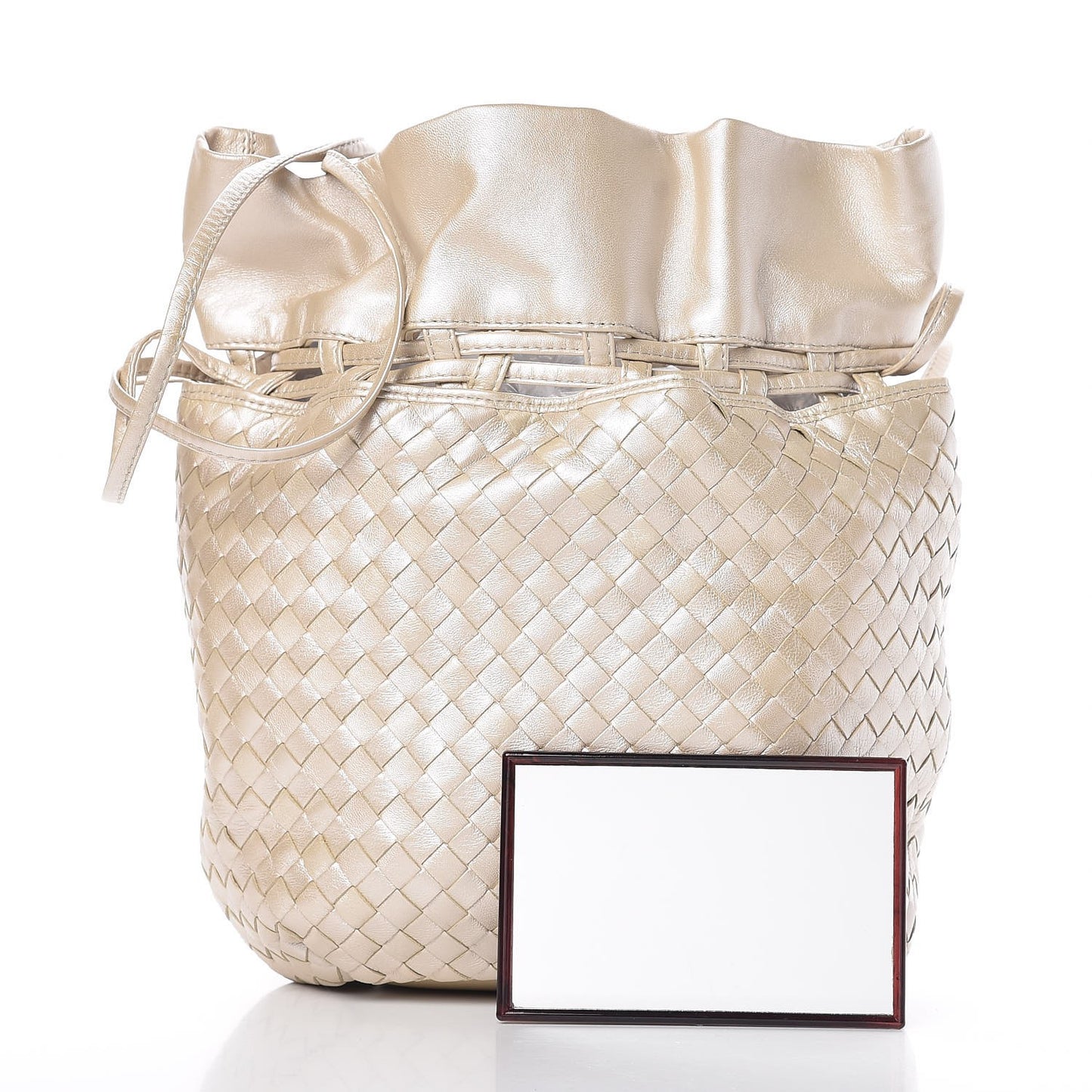 Nappa Intrecciato Drawstring Bucket Bag Silver