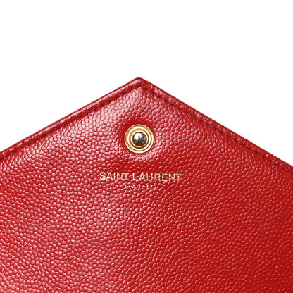 Saint Laurent Grain De Poudre Matelasse Chevron Monogram Chain Wallet Red 7 of 13