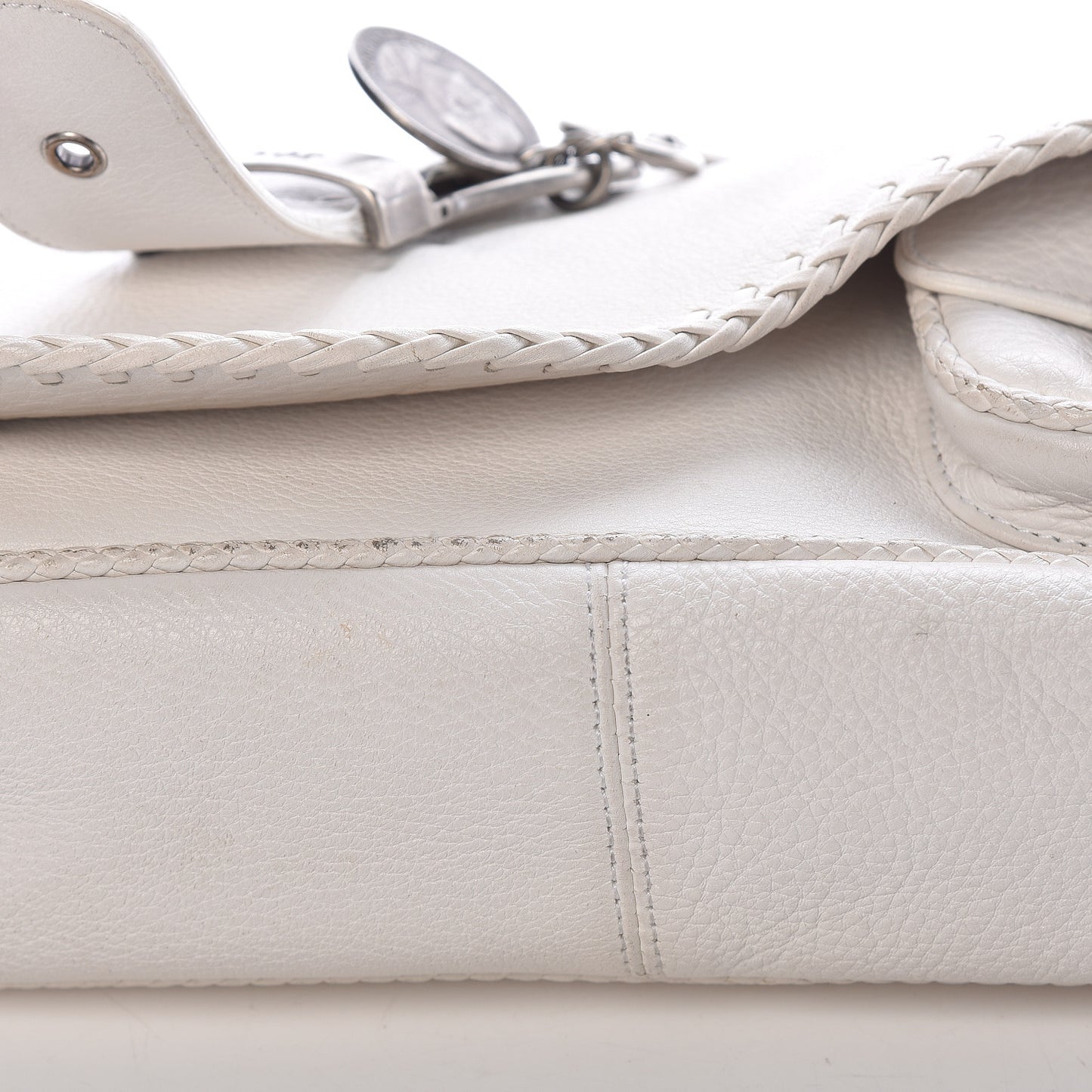 Calfskin Whipstitch Gaucho Double Saddle Bag White