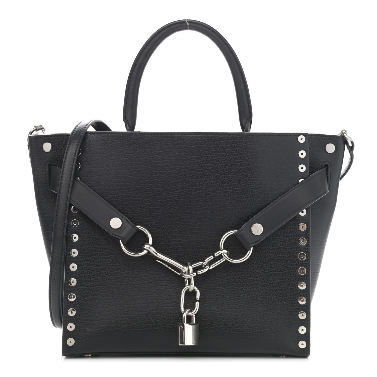 Grained Calfskin Attica Studded Chain Satchel Black