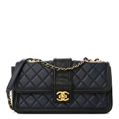 Chanel Calfskin Quilted Large Elegant CC Flap Navy Black 1 of 11