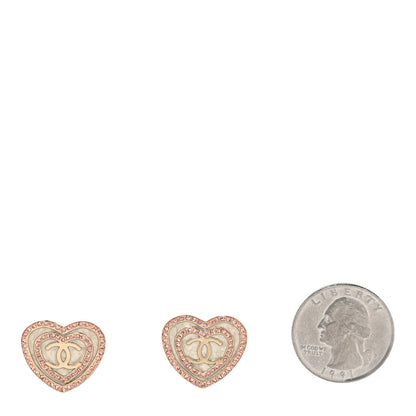 Chanel Crystal CC Resin Heart Earrings Gold Pink White 2 of 5