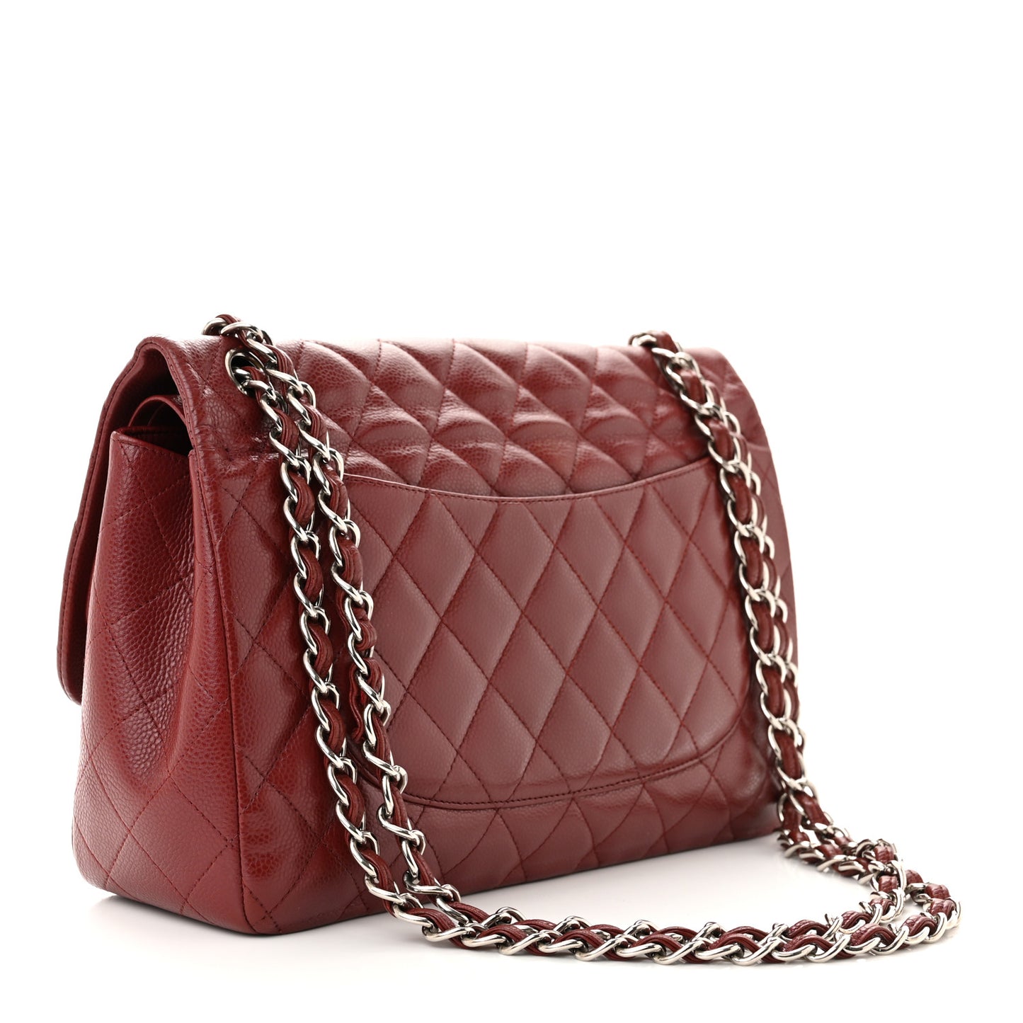 Caviar Quilted Jumbo Double Flap Dark Red