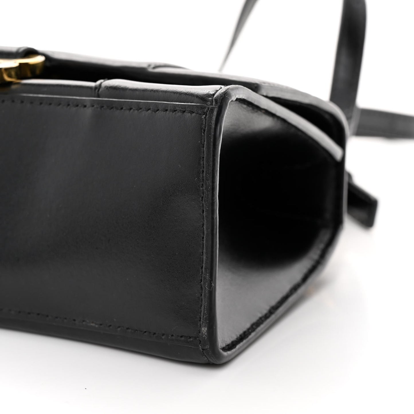Shiny Box Calfskin Hourglass Top Handle Bag XS Black