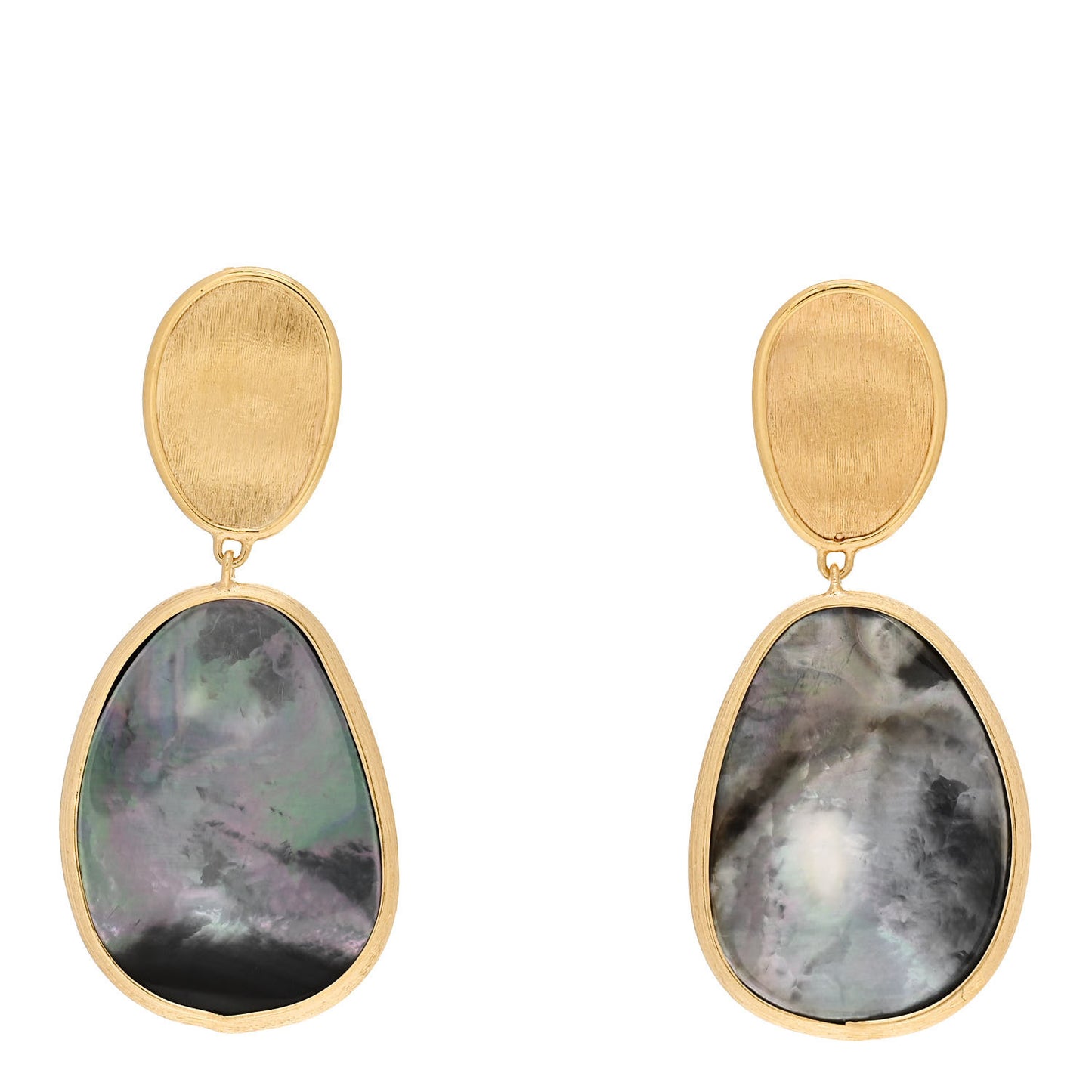 18K Yellow Gold Black Mother of Pearl Lunaria Drop Earrings