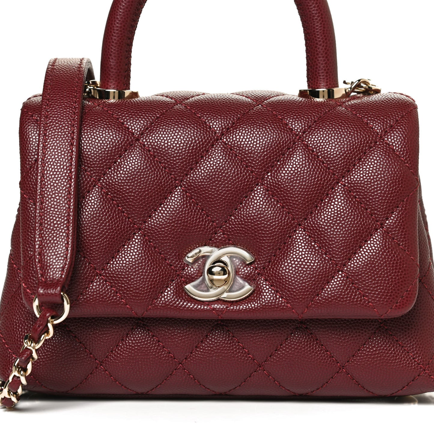 Caviar Quilted Extra Mini Coco Handle Flap Burgundy