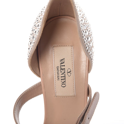 Valentino Garavani Suede Strass Crystal Peep Toe Mary Jane Platform Sandals 36 Poudre 5 of 9