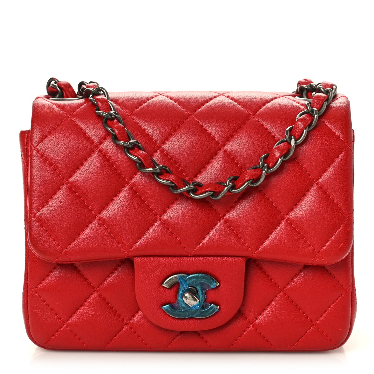 Lambskin Quilted Mini Square Flap Red