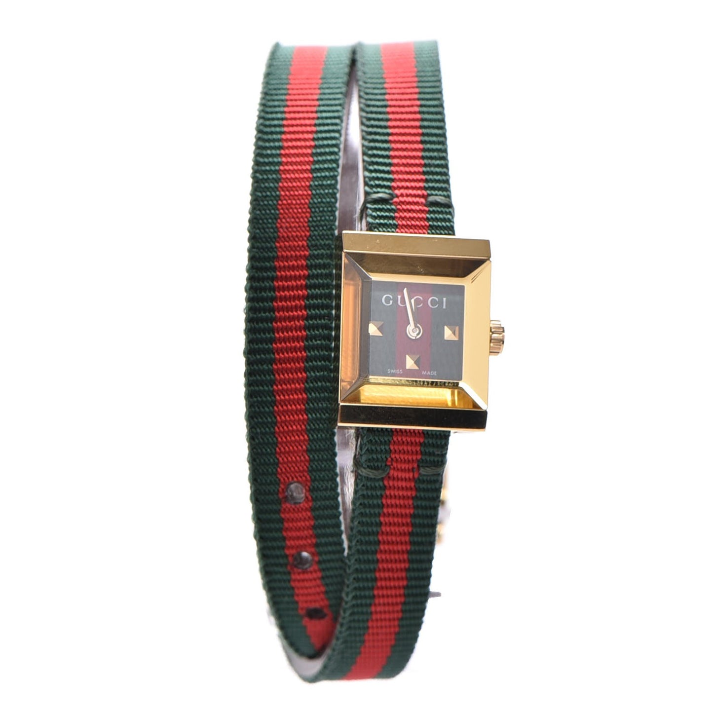 Stainless Steel Nylon 14mm Web G-Frame Square Double Wrap Quartz Watch Green