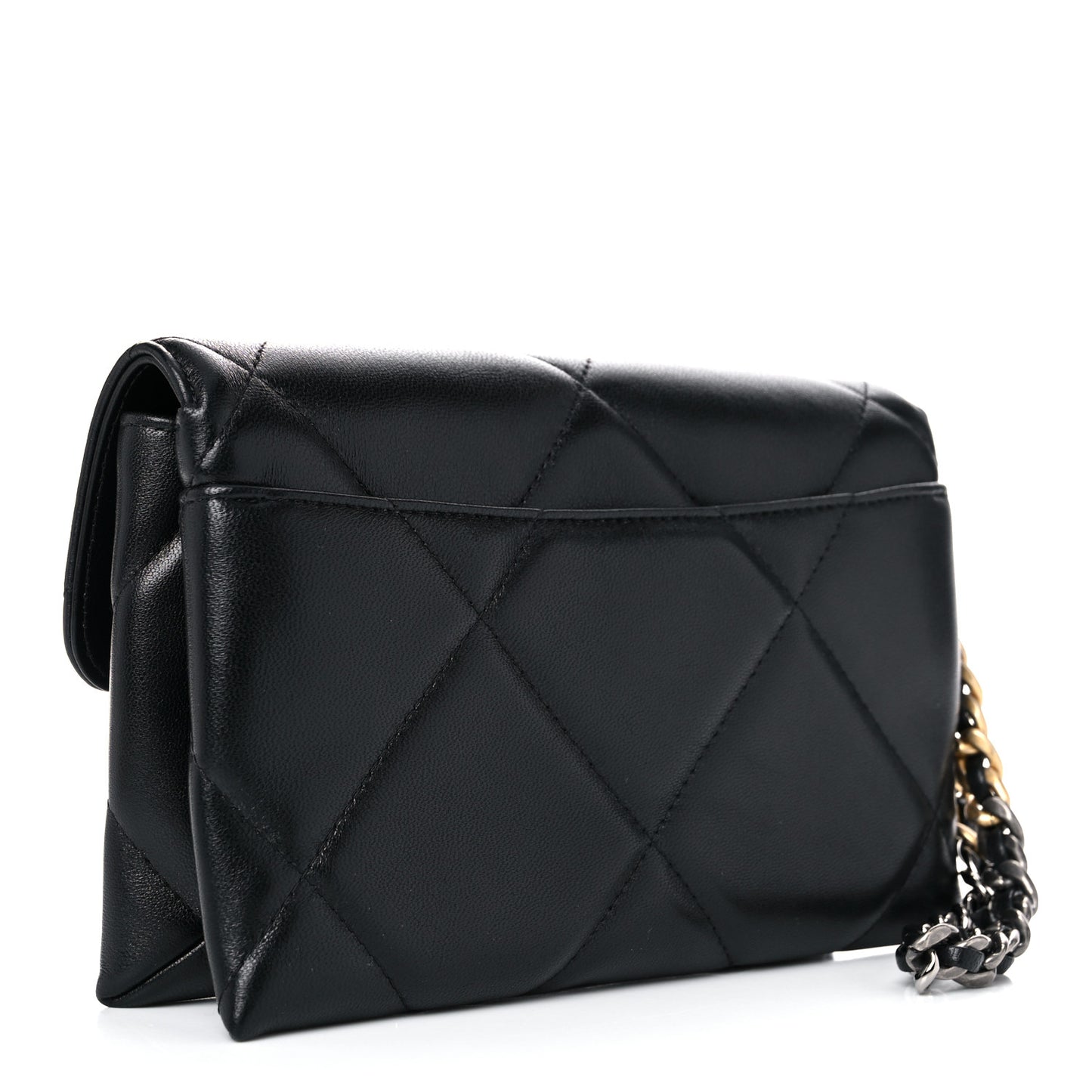 Lambskin Quilted Chanel 19 Flap Clutch Black