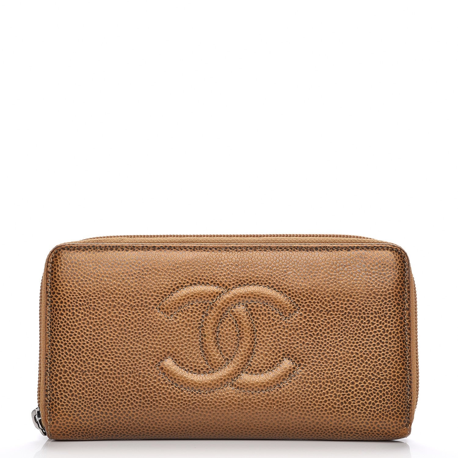 Chanel Metallic Caviar Large Timeless CC Gusset Zip Around Wallet Dark Gold 1 of 9