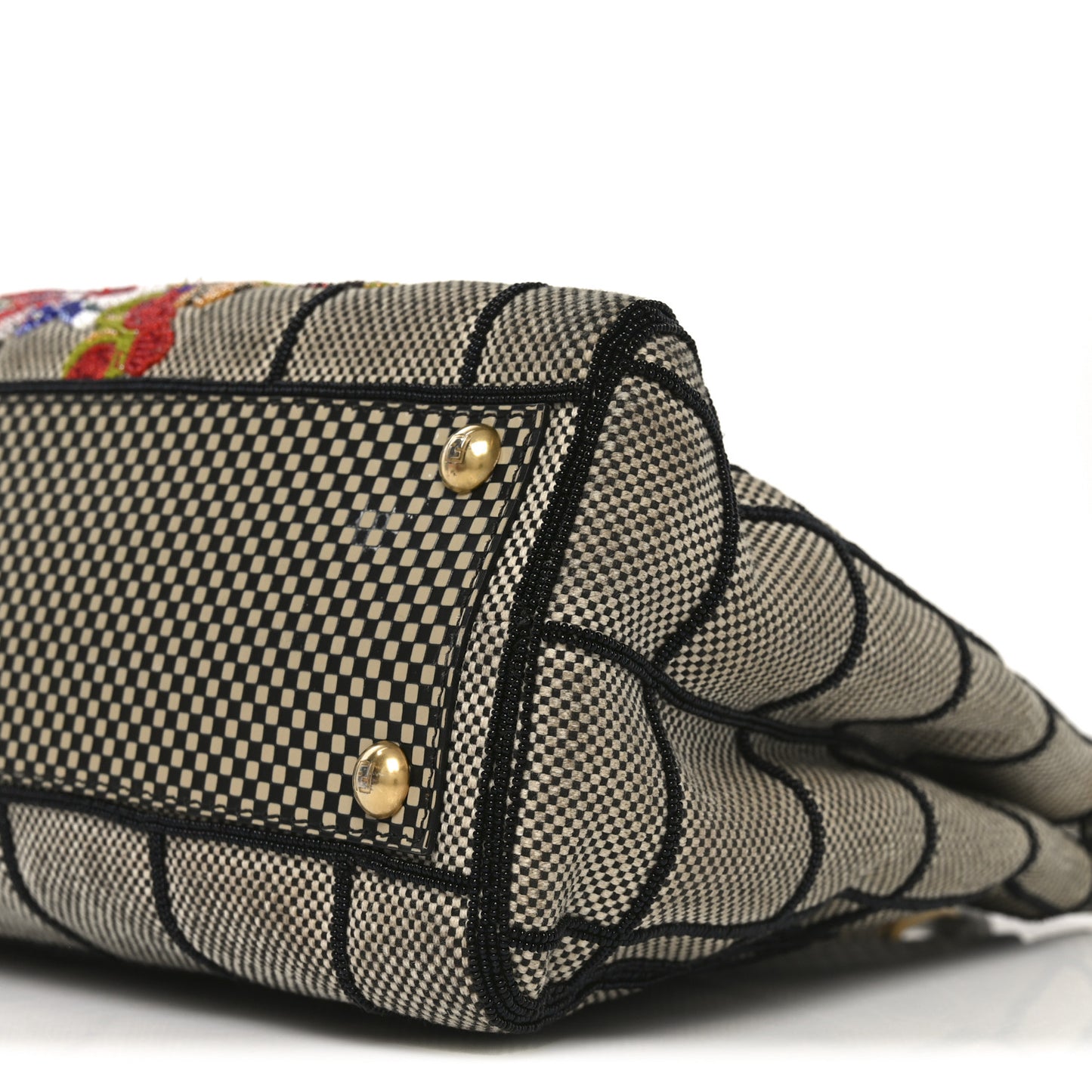Canvas Calfskin Embroidered Medium Peekaboo Iconic Satchel Black Beige Multicolor
