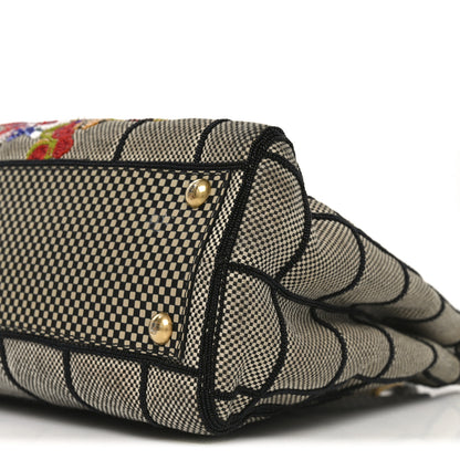 Fendi Canvas Calfskin Embroidered Medium Peekaboo Iconic Satchel Black Beige Multicolor 9 of 9