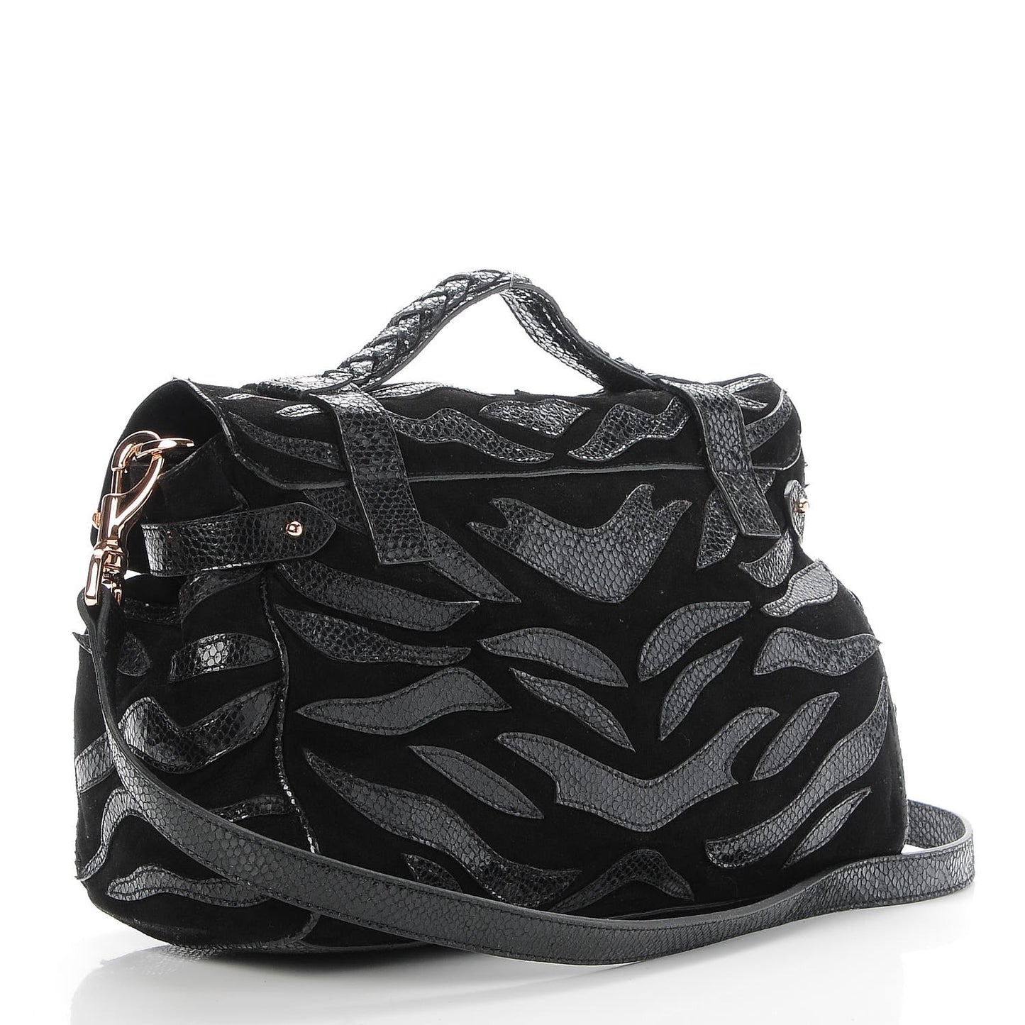 Suede Lizard Print Patchwork Medium Alexa Black