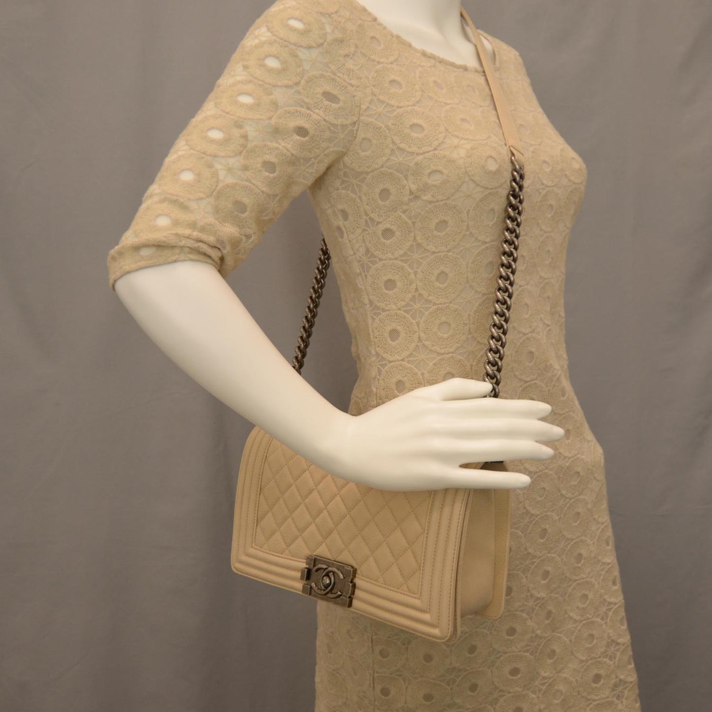 Suede Caviar Medium Boy Flap Bag Beige