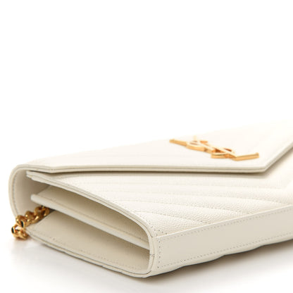 Saint Laurent Grain De Poudre Matelasse Chevron Monogram Chain Wallet Crema Soft 8 of 9