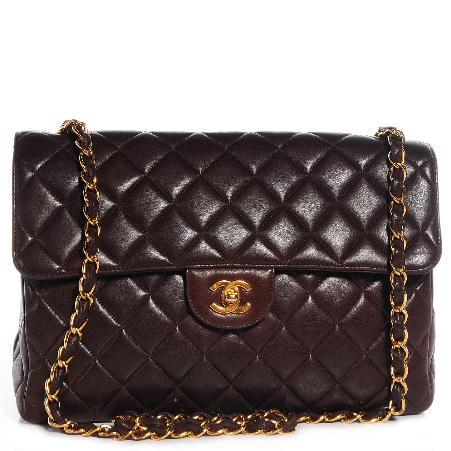 Lambskin Quilted Jumbo Flap Brown