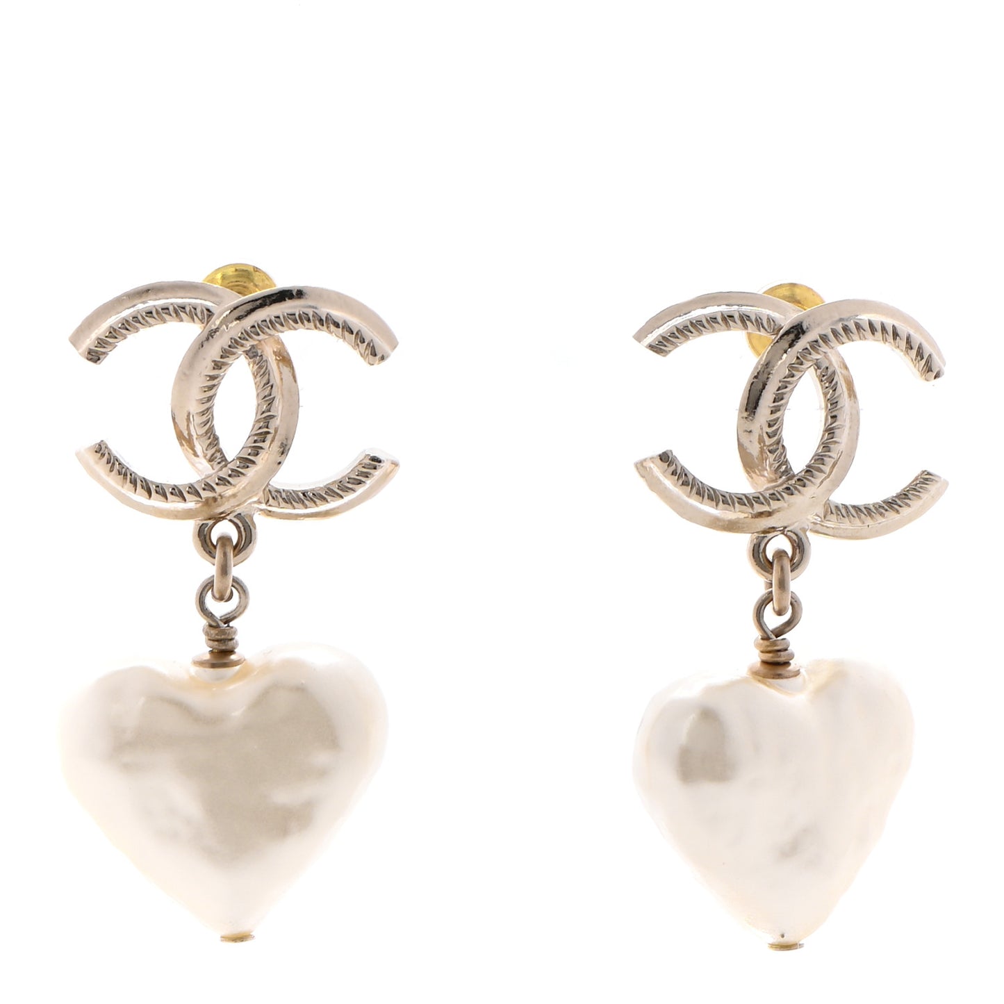 Pearl CC Heart Drop Earrings Gold