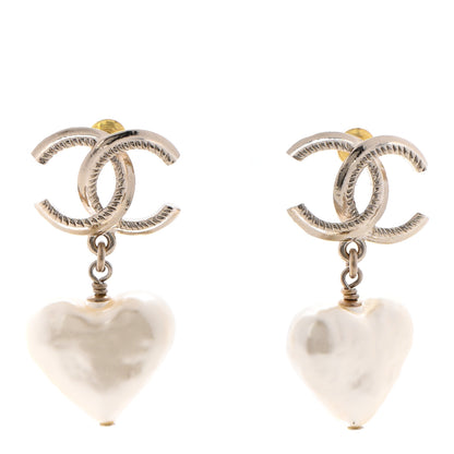 Chanel Pearl CC Heart Drop Earrings Gold 1 of 5