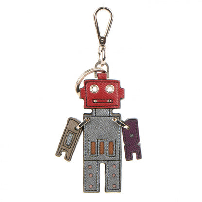 Prada Saffiano Robot Trick Keychain Argento Porpora 1 of 3