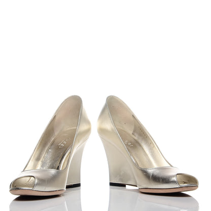 Gucci Metallic Nappa Peep Toe Wedges 6 Athena 5 of 11