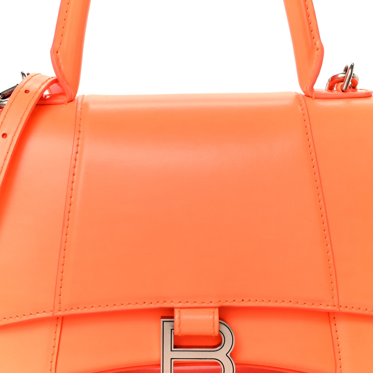 Balenciaga Shiny Box Calfskin Small Hourglass Top Handle Bag Fluo Orange 9 of 11