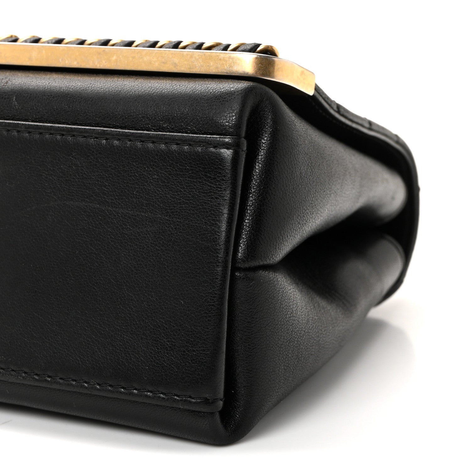 Chanel Sheepskin Chevron Stitched Chain Top Handle Flap Black