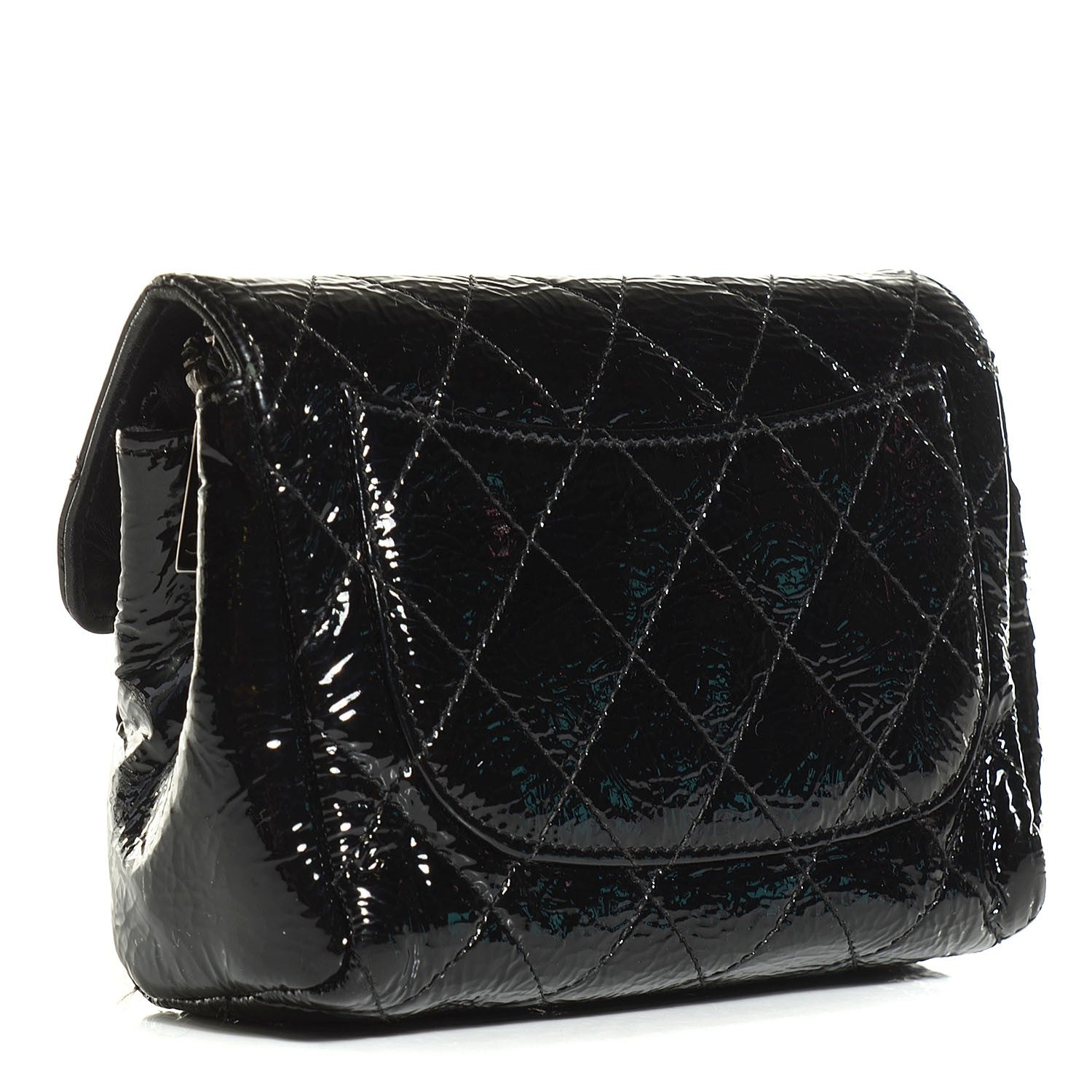 Chanel Distressed Patent Quilted Flap Cosmetic Case Black 3 of 7