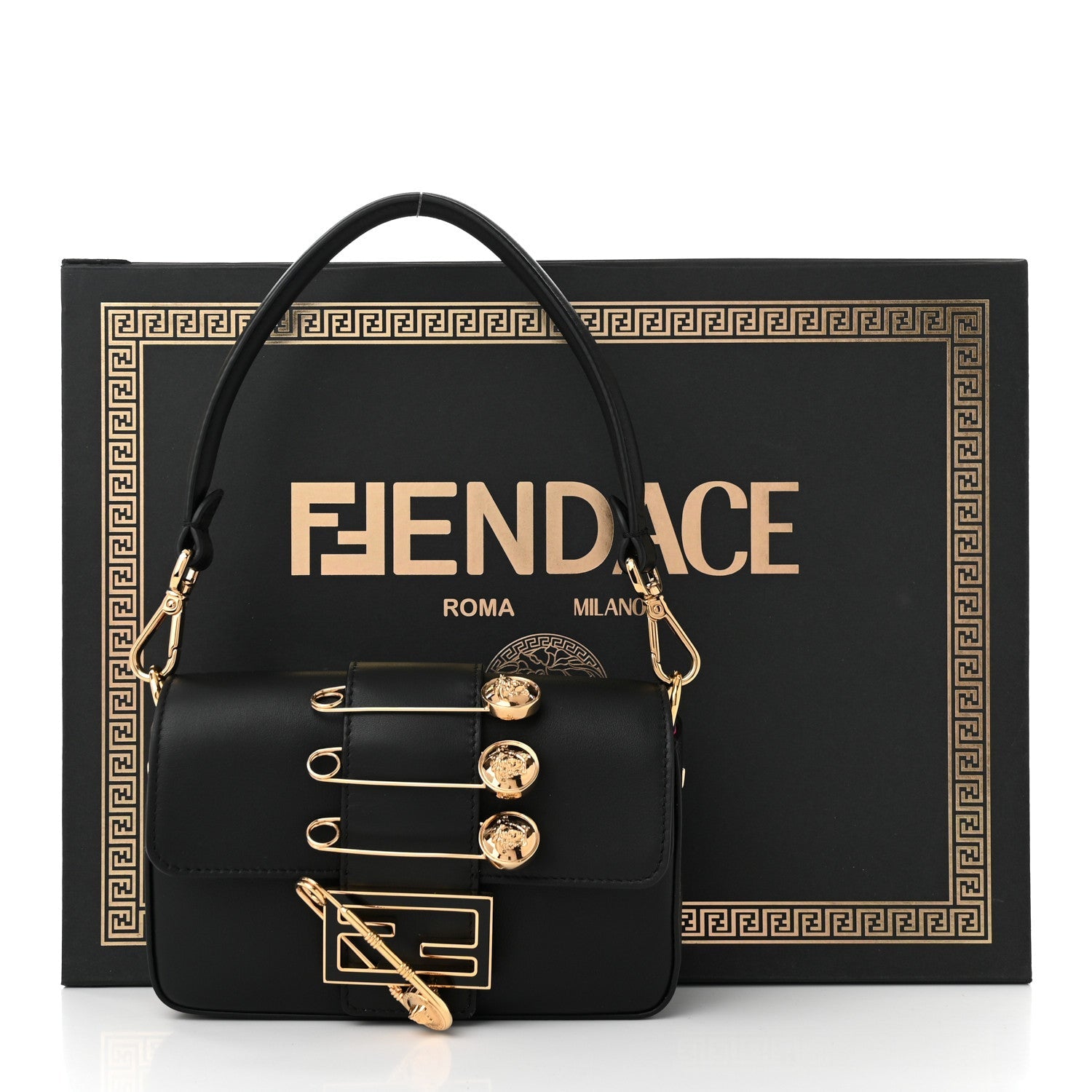 Fendi X VERSACE Vitello Seta Fendace Mini Brooch Baguette Black 12 of 12