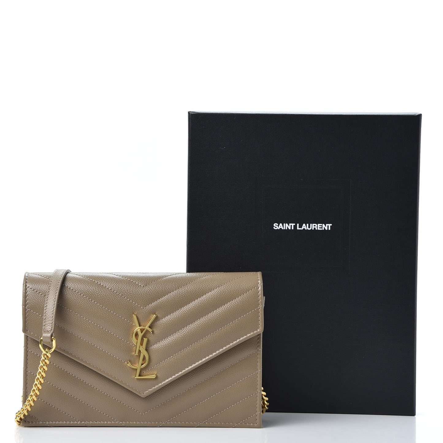 Grain De Poudre Matelasse Chevron Monogram Envelope Chain Wallet Taupe