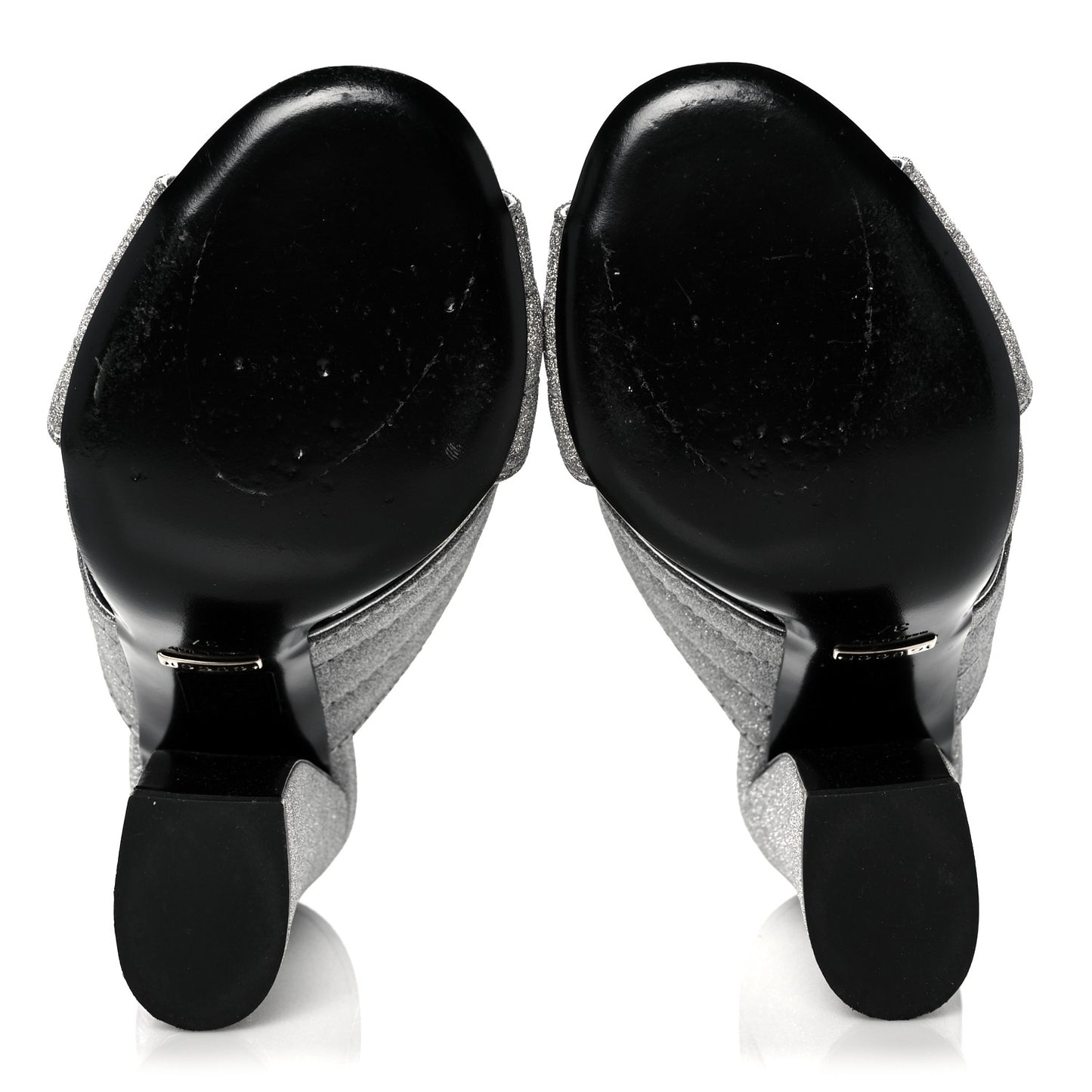 Glitter Fabric Webby Crossover High Heel Slide Sandals 37 Argento