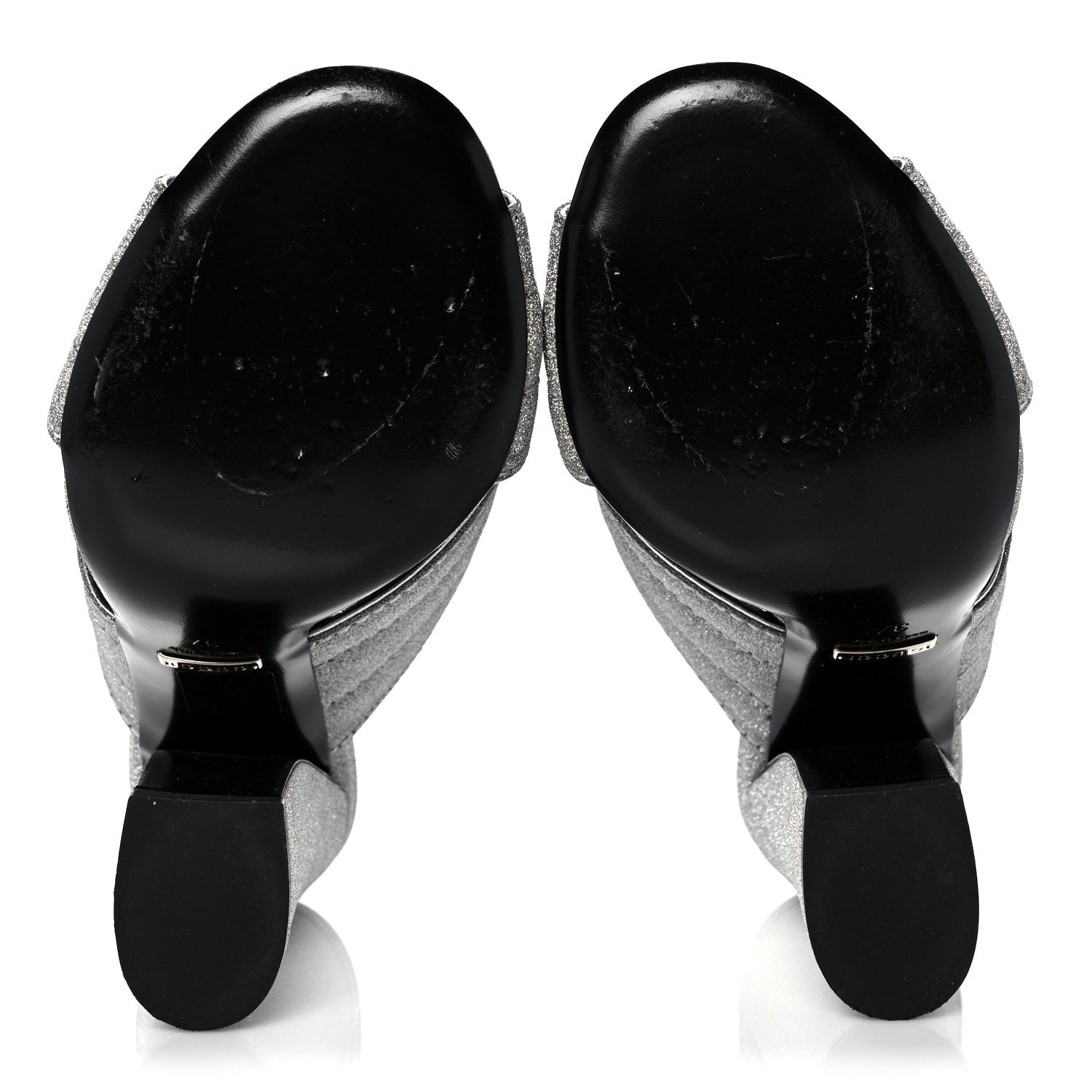 Gucci Glitter Fabric Webby Crossover High Heel Slide Sandals 37 Argento 5 of 9