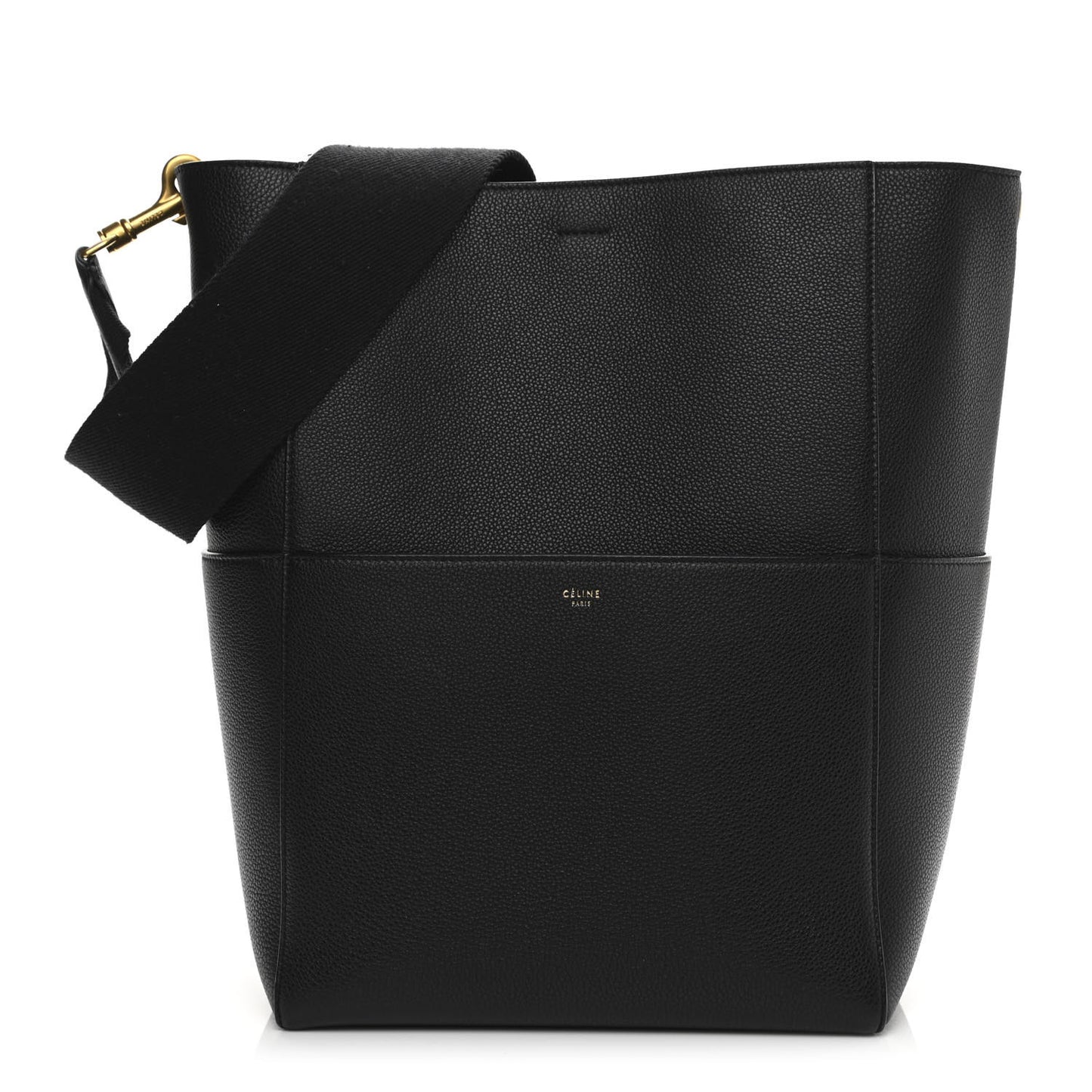 Soft Grained Calfskin Sangle Bucket Bag Black