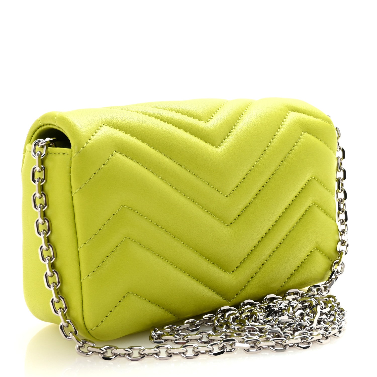 Gucci Lambskin Matelasse Mini GG Marmont Shoulder Bag Bright Green 3 of 11