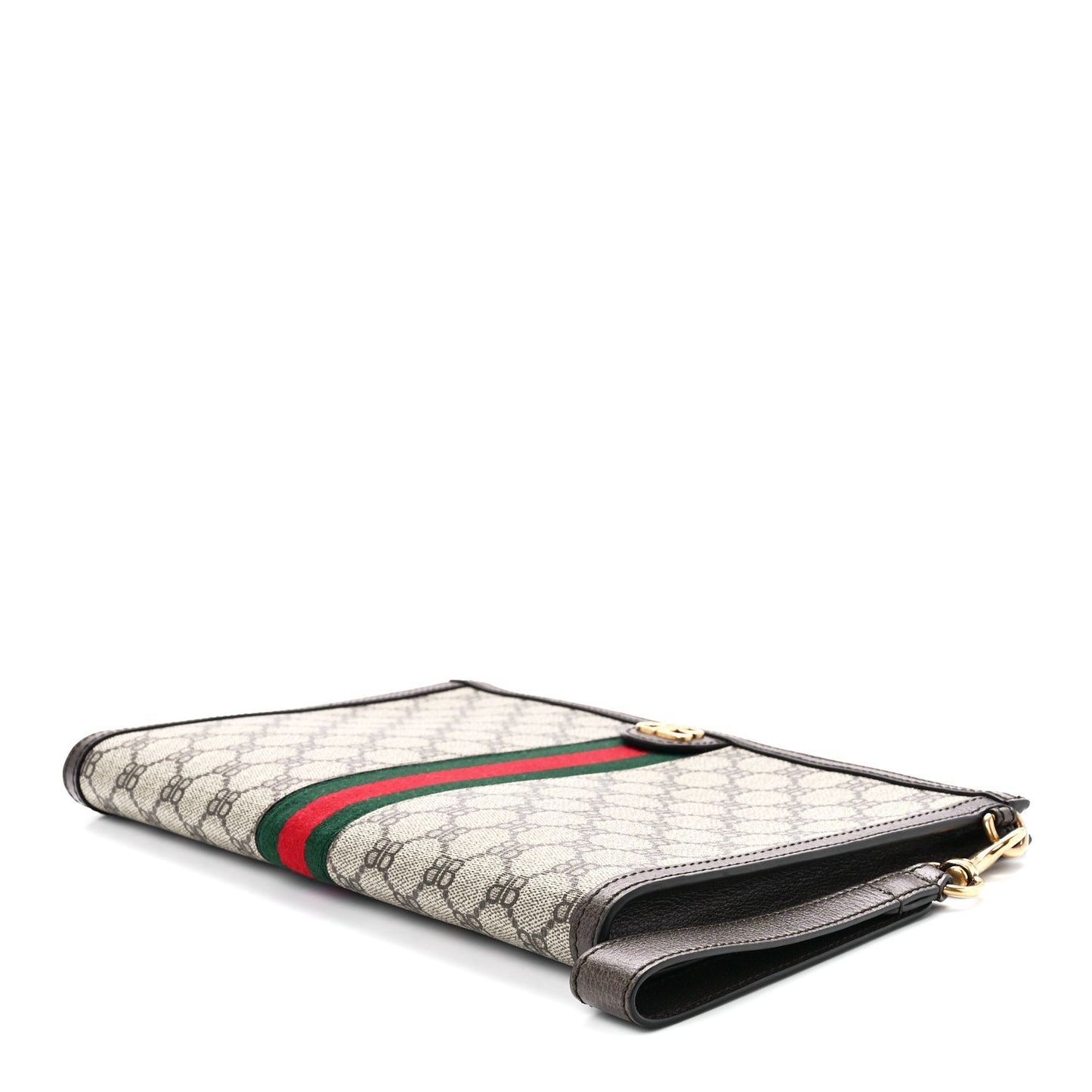 X BALENCIAGA BB Supreme Monogram Web Ophidia Wristlet Beige New Acero